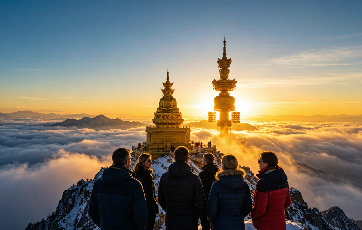 Golden Summit &mdash; sunrise over a sea of clouds
