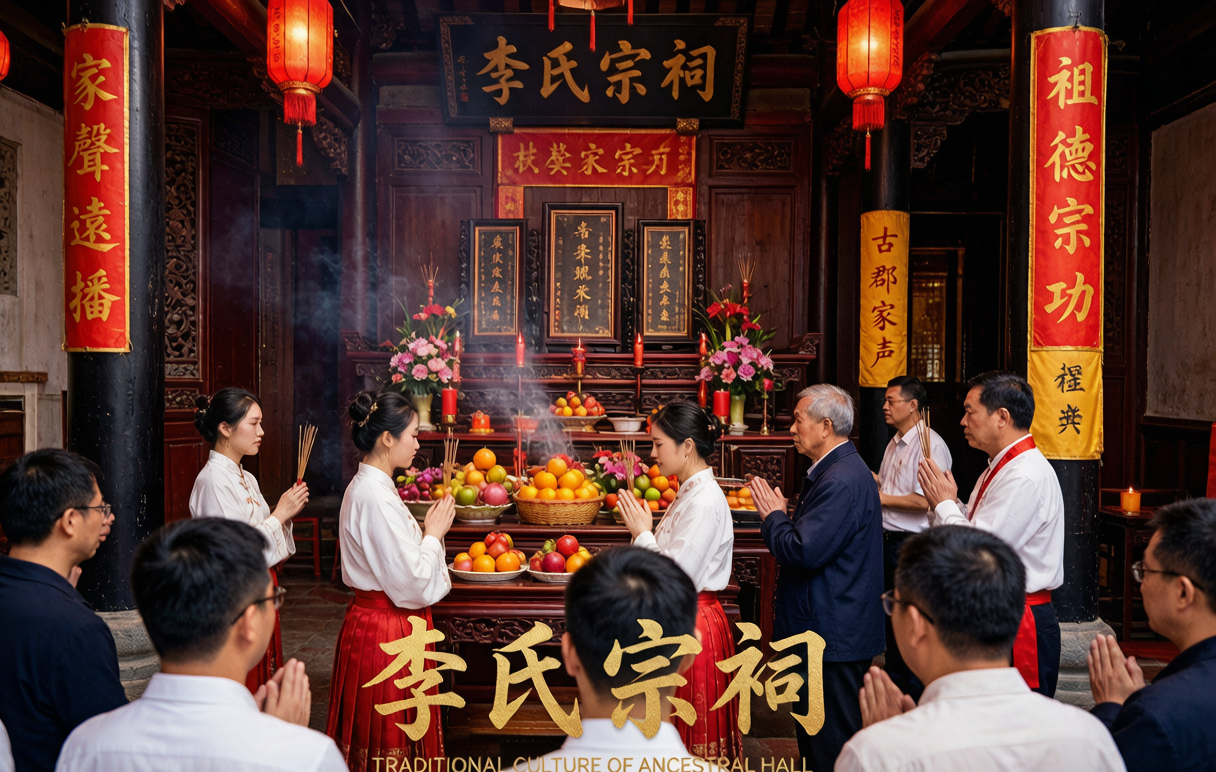 Ancestral worship &mdash; hold incense and bow with respect to the Li ancestors
