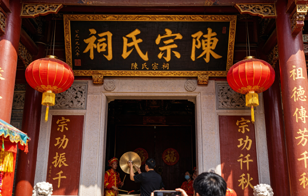 Lion dance welcome &mdash; drums and cymbals greet returning clan members